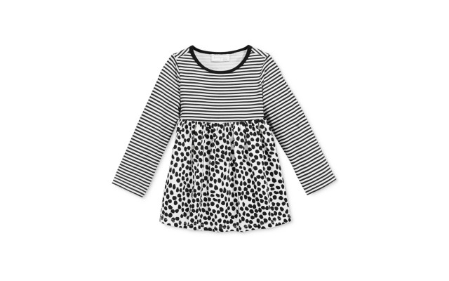  Baby Girls Long-Sleeve Stripes & Dot-Print Tunic (6-9 Months, Black/White)