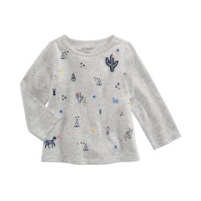 First Impressions Western-Print Cotton T-Shirt, Baby Girls, Gray, 6-9 Month