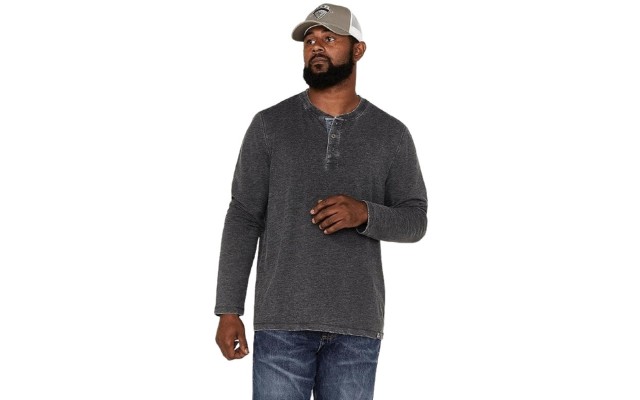 Flag & Anthem Chatham Burnout Slub Henley Long Sleeve Shirt, Charcoal, Large