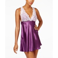 Flora By Flora Nikrooz Emma Lace-trimmed Charmeuse Ch Plum S