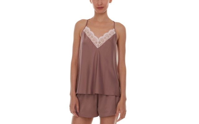 Flora by  Kit Heart Lace Cami & Tap Shorts Pajama Set, Pink, Medium