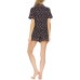 Flora by  Notched Top & Shorts Pajama Set, Black, M