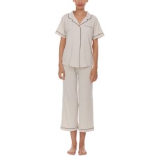 Flora by Flora Nikrooz Women’s Annie Notch Top and Capri Pajama 2 Piece Set – Beige, X-Large
