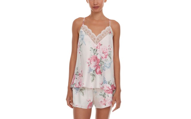 Flora by  Women’s Cindy 2-Pc. Floral Satin Pajamas Set, Ivory, Small