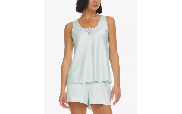  Women’s Claudine 2-Pc. Satin Shorts Pajama Set, Ice Flow, Large
