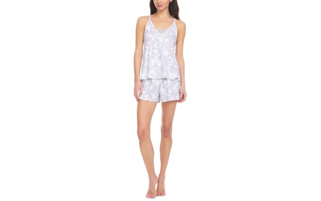 Flora by  Women's Emilie Ribbed Cami & Tap Shorts Pajama Sets, Lilac, Medium