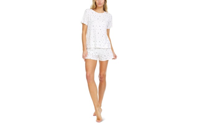 Flora by  Women's Maura Printed Ribbed Pajama Sets, Ivory, Large