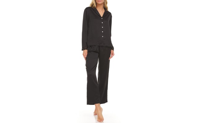   Women’s Victoria Notch Pajama Set, 2 Piece, Black, Medium