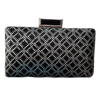Formal Black/Silver Metal Box Chain Clutch, Black/Silver