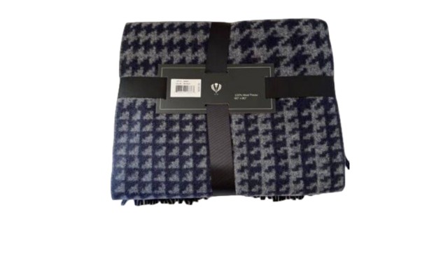 Fraas Houndstooth Wool Throw, Navy, 60 x 80