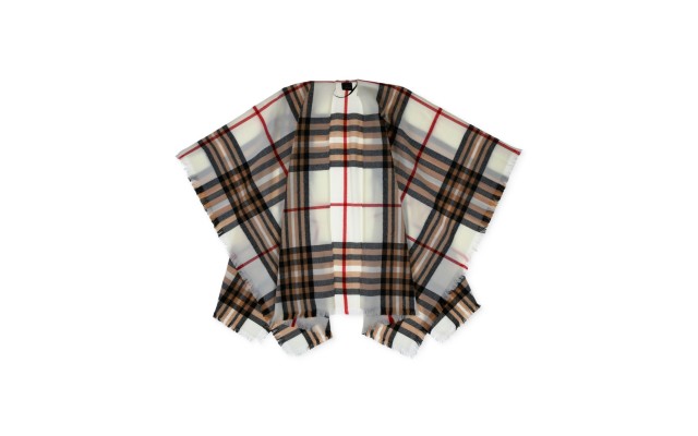  Women’s Fringe-Trim Classic Plaid Kimono with Fringe Trim – Ivory