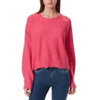 Frayed Denim Womens Gwen Distressed Sweater, Pink, L