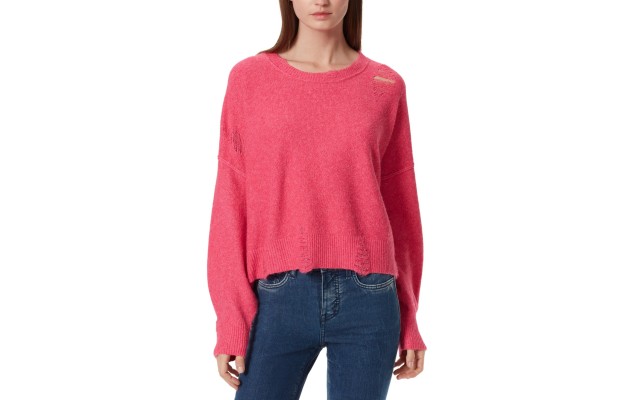 Frayed Denim Womens Gwen Distressed Sweater, Pink, L