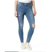 Frayed Womens Distressed High-Rise Skinny Jeans, Light Blue, 12