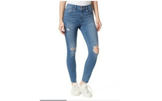  Womens Distressed High-Rise Skinny Jeans, Light Blue, 12