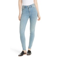 Free People Long & Lean High Waist Denim Leggings (Blue, 25)