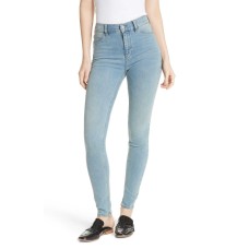 Free People Long & Lean High Waist Denim Leggings (Blue, 25)