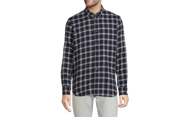  Men’s Checked Button Down Shirt, Navy Gray, X-Large