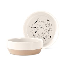 Fringe Studio Nosey Dog Spot Medium Stoneware Pet Bowl (479001) Natural