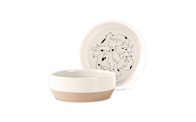  Nosey Dog Spot Medium Stoneware Pet Bowl (479001) Natural