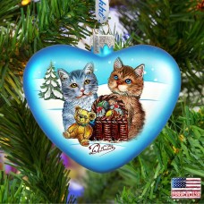 G. Debrekht Kitty Cats Love Heart Glass Ornament, Blue, 3''