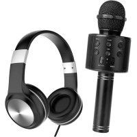 Gabba Goods Boogie Nights 2 Pc Set – Rhinestone Headphones with Matching Karaoke, Black