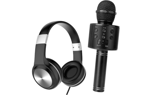  Boogie Nights 2 Pc Set – Rhinestone Headphones with Matching Karaoke, Black