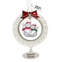 Ganz 2.98″ Tidings Ornament Snowmen ‘Special Teacher’ with Dated 2021 Charm, Silver