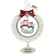 Ganz 2.98″ Tidings Ornament Snowmen ‘Special Teacher’ with Dated 2021 Charm, Silver
