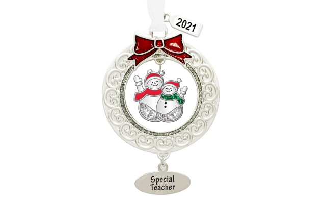  2.98″ Tidings Ornament Snowmen ‘Special Teacher’ with Dated 2021 Charm, Silver