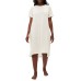  Womens Short-Sleeve Striped Dorm Nightgown, Oatmeal, L