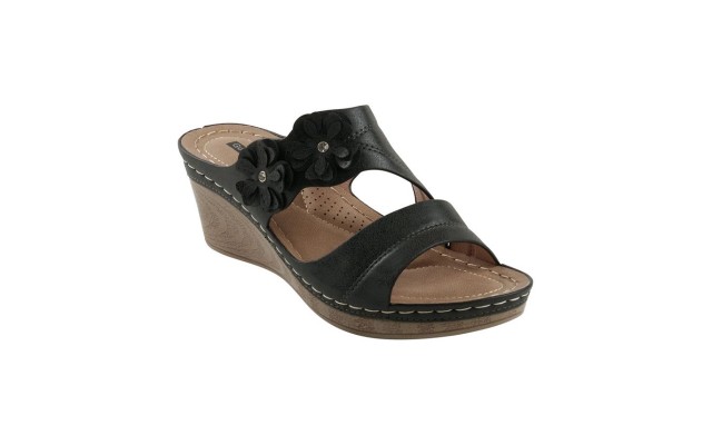  Women’s Rita Flower Wedge Sandals, Black, 8M