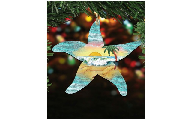  8198531 Starfish Scenic Wooden Christmas Ornament – Set of 2