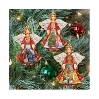 G.DeBrekht Guardian Angel Wood Ornament – Set of 3, Multi