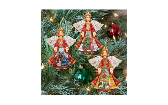  Guardian Angel Wood Ornament – Set of 3, Multi
