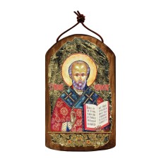G,DeBrekht Inspirational Icon Saint Nicholas Wooden Ornament, Multicolor