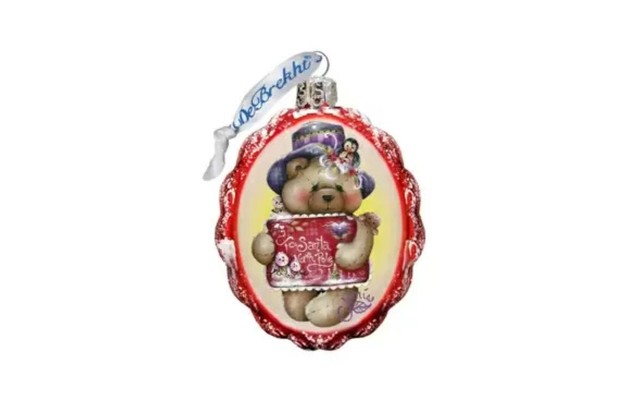  Note to North Pole Santa Hand Painted Glass Ornament, Red, 3''