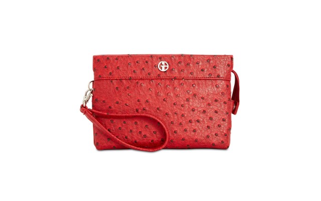  Embossed Faux Ostrich Crossbody Wallet (Red, One Size)