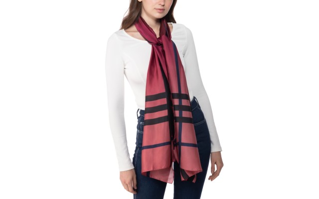  Ombre Plaid Oblong Scarf, Red