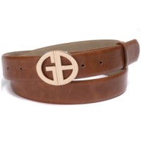 Giani Bernini Women’s Signature-Buckle Panel Belt, Khaki, Large