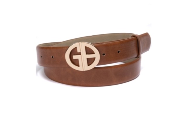  Women’s Signature-Buckle Panel Belt, Khaki, Large