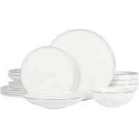 Gibson Elite Lana 16-Piece Bone China Double Bowls with Gold Rim Dinnerware Set