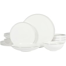Gibson Elite Lana 16-Piece Bone China Double Bowls with Gold Rim Dinnerware Set