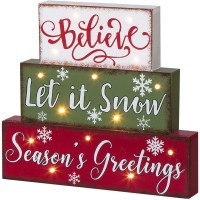 Glitzhome 11.81″ L Christmas Wooden LED Lighted Block Word Sign 10 Bulbs