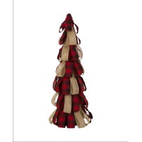 Glitzhome 17″ Plaid Fabric/Burlap Table Tree Decorative Figurine , Red