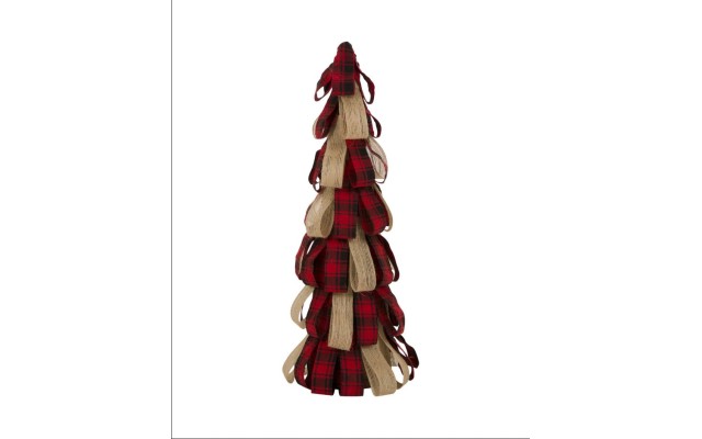  17″ Plaid Fabric/Burlap Table Tree Decorative Figurine , Red
