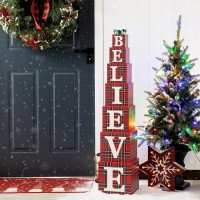 Glitzhome 42″ H Wooden Double-Sided “Believe” Porch Decor, Red