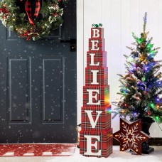Glitzhome 42″ H Wooden Double-Sided “Believe” Porch Decor, Red