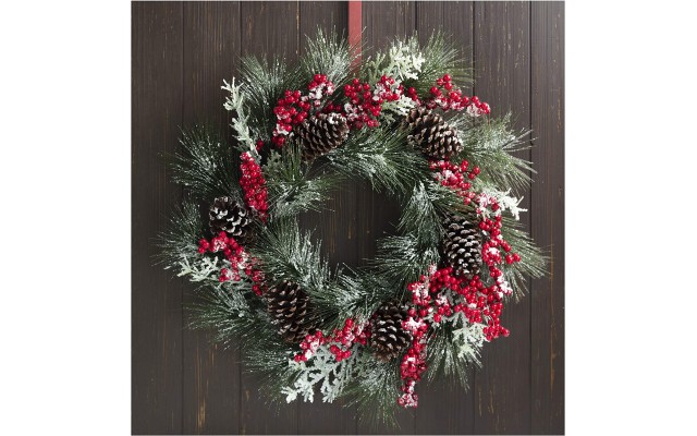  Flocked Pinecone Berry Wreath, Green/Red