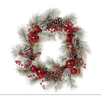 Glitzhome Flocked Pinecone Ornament Wreath